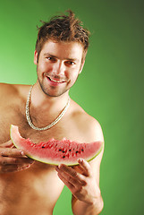 Image showing Man with a watermelon