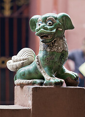 Image showing Chinese lion at the entrance of a temple