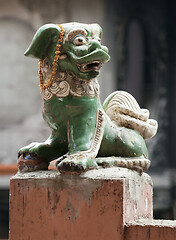 Image showing Chinese lion at the entrance of a temple