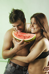 Image showing Pair with a watermellon