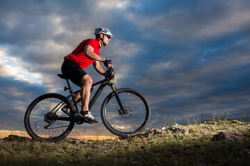 Image showing Mountain Bike cyclist riding single track