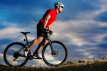 Image showing Mountain Bike cyclist riding single track