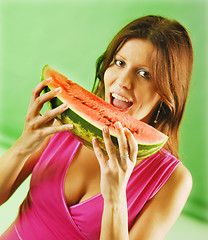 Image showing Woman with a watermelon