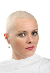 Image showing beautiful middle age woman cancer patient without hair