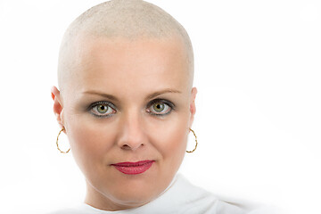 Image showing beautiful middle age woman cancer patient without hair