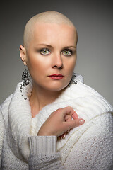 Image showing beautiful middle age woman cancer patient without hair