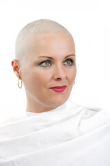 Image showing beautiful middle age woman cancer patient without hair