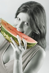 Image showing Woman with a watermelon