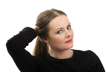 Image showing beautiful middle age woman cancer patient before shaving hair