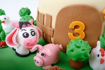 Image showing birthday cake with farm marzipan animals