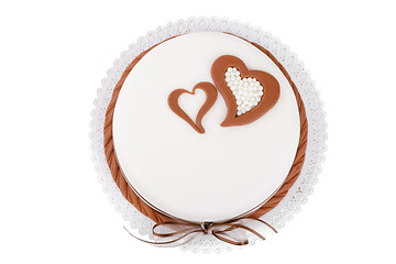 Image showing valentine love cake with hearts isolated on white