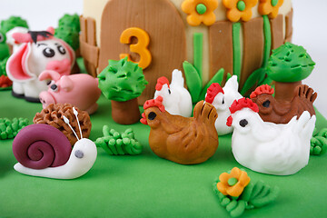 Image showing birthday cake with farm marzipan animals