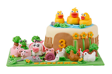 Image showing birthday cake with farm marzipan animals