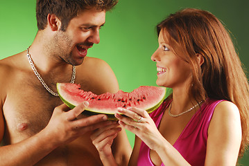 Image showing Pair with a watermellon