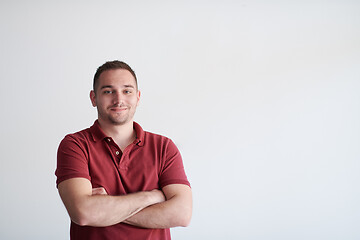 Image showing portrait of casual startup businessman wearing a red T-shirt