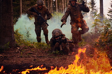 Image showing Modern warfare Soldiers  Squad  in battle