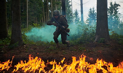 Image showing Modern warfare Soldiers  Squad  in battle