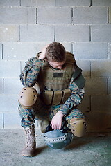 Image showing upset soldier has psychological problems