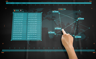 Image showing hand using interactive panel with virtual data