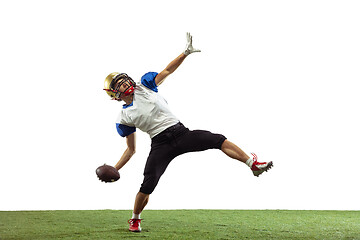 Image showing American football player in action isolated on white studio background