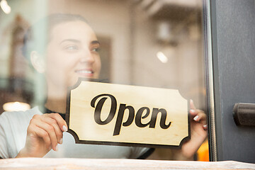 Image showing Open sign on the glass of street cafe or restaurant