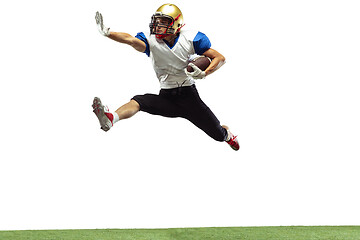 Image showing American football player in action isolated on white studio background