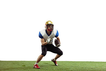 Image showing American football player in action isolated on white studio background