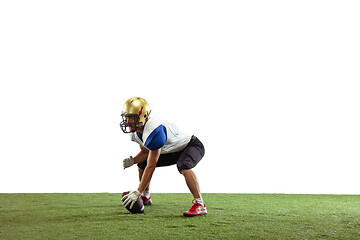 Image showing American football player in action isolated on white studio background