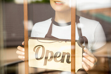 Image showing Open sign on the glass of street cafe or restaurant