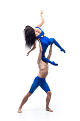 Image showing The couple of modern dancers, art contemp dance, blue and white combination of emotions