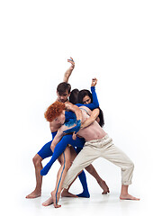 Image showing The group of modern dancers, art contemp dance, blue and white combination of emotions