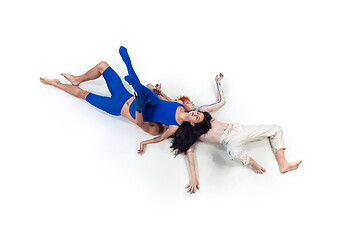 Image showing The group of modern dancers, art contemp dance, blue and white combination of emotions