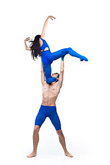 Image showing The couple of modern dancers, art contemp dance, blue and white combination of emotions