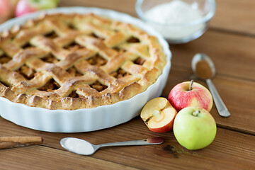 Image showing close up of apple pie on wooden table