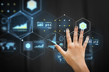 Image showing hand using black interactive panel with charts