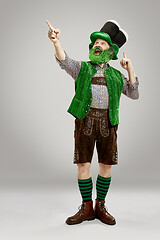 Image showing A man in a leprechaun hat at studio. He celebrates St. Patrick\'s Day.