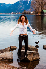 Image showing Lonely girl in the beach by