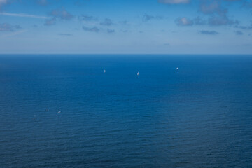 Image showing Yachts on the Atlantic ocean, deep blue water and sky