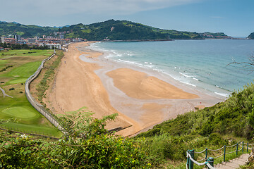 Image showing Aerial view to the Zarautz Beach, Basque Country, Spain on a beautiful summer day