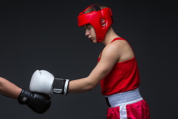 Image showing Young boxer in red form