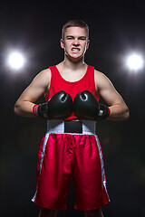 Image showing Young boxer in red form