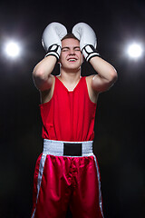 Image showing Young boxer in red form