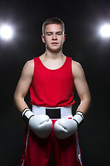 Image showing Young boxer in red form