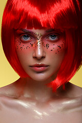 Image showing Beautiful girl in red wig