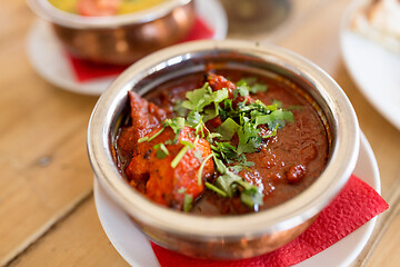 Image showing close up of kidney bean masala in bowl on table