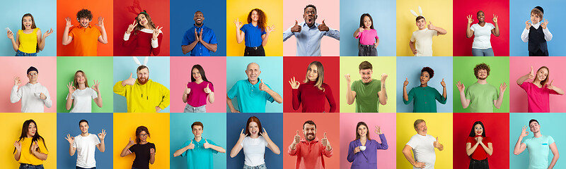 Image showing Collage of portraits of young people on multicolored background