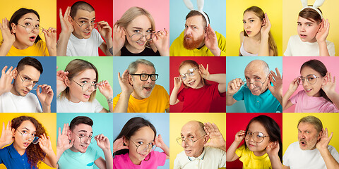 Image showing Collage of portraits of young people on multicolored background