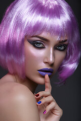 Image showing Beautiful girl in purple wig