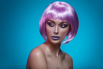 Image showing Beautiful girl in purple wig