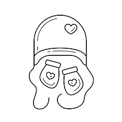 Image showing Newborn hat and mittens vector line icon.